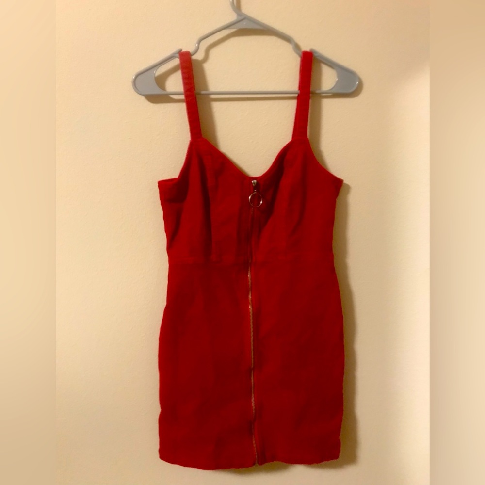 Like New RED CORDUROY Front Zipped Dress